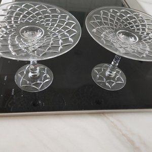 Antique Vintage Pair Crystal Glass Pedestal serving Stand 7 1/4”  6" tall 1940's